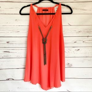 Coral Tank With Attached Statement Necklace